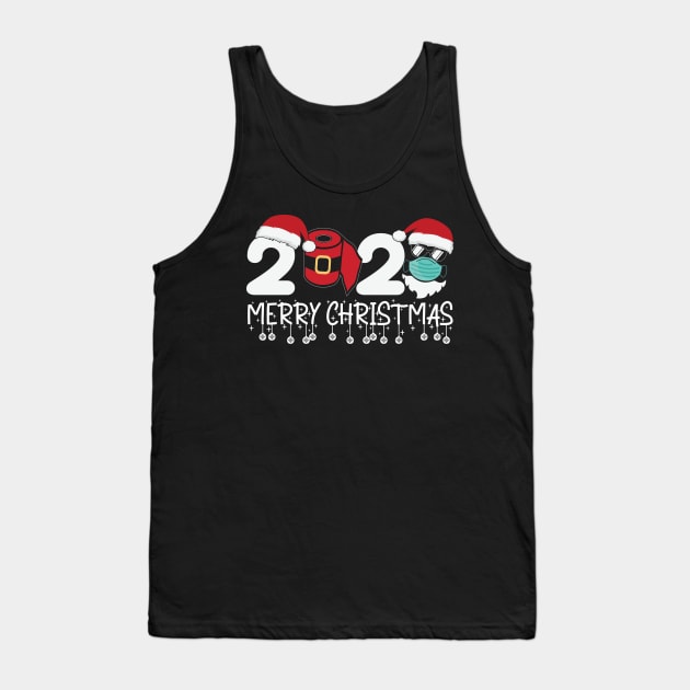 Merry Christmas 2020 Quarantine Christmas Santa Face Mask Tank Top by DragonTees